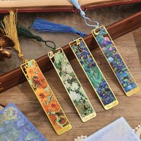 Bview Art 4-teiliges Van-Gogh-inspiriertes goldene Lesezeichen – hohles Metall-Lesezeichen-Set mit Quasten für Lesergeschenke