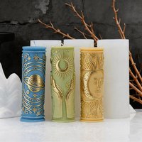 Sun Moon Star Cylinder Silicone Candle Mold, Chakra Column Design for Yoga Relaxation, DIY Candle Gypsum Resin Mould