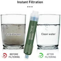 Westtune Outdoor Mini Camping Purification Water Filter Straw TUP Carbon Fiber Water Bag for Survival or Emergency Supplies