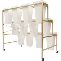 Flower Display Stand With 12PCS Buckets 3 Layers Plant Cart with Wheels Heavy Duty Moving Flower Rack for Indoor Outdoor Patio