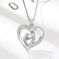 Huitan Women Heart Pendant Necklace Fashion Inlaid Bright CZ Elegant Accessories for Mom Elegant Romantic Jewelry Chic Gift
