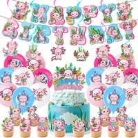 Pink Axolotl Birthday Party Supplies Includes Banner, Cupcake Topper, Hanging Swirls and Balloons Perfect for Axolotl Girl Party