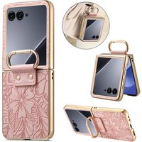 Fashion Embossed Flower Leather Case for Motorola Razr 60 Ultra 50 Comfortable Grip Shockproof Ring Holder Portable Slim Cover
