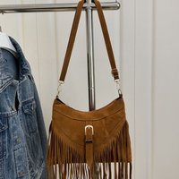 Fashion Korean Style Tassel Shoulder Bag Solid Color PU Leather Suede Handbag Bohemian Style Zipper Underarm Packs Women