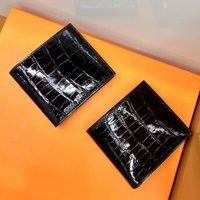 High Glossy Genuine Crocodile Leather Men's Wallet Black Alligator Card Cash License Holder Stylish Bifold for Men