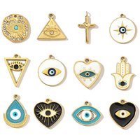 3pcs/Lot Religious Stainless Steel Enamel Eye Cross Hamsa Hand Charms Heart Triangle Stone Necklace DIY Small Pendant Wholesale