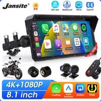Jansite 8.1 Inch 4K Motorcycle CarPlay Screen 4K Dash Cam Wireless Android Auto Bluetooth GPS Navigation IPX7 Waterproof Display