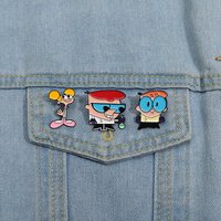 Cartoon Dexter's Lab Themed Pins Brooch Anime Boy Dexter And His Sister Titi Figure Badge Enamel Cosplay Props Lapel Pins Jewelr