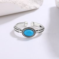 925 Sterling Silver ellipse Turquoise Adjustable Rings For Women Wedding Engagement Elegant Luxury Jewelry Wholesale Argent 925