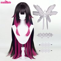 High Quality Columbina Cosplay Wig Fatui Damselette Cosplay Long Black Rose Heat Resistant Synthetic Hair Anime Wigs + Wig Cap