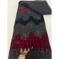 African 2026 Red Beaded Lace Fabric French 5 Yards Tulle Mesh Sequins Embroidered Lace Fabrics Weddings Party Dress