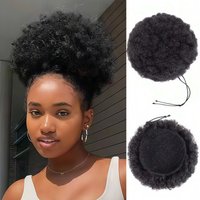 Afro Puff Drawstring Ponytail Extension for Black Women, Black Short Synthetic Afro Puff Ponytail for Natural Hair, Clip On Kink