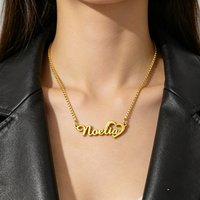 Custom Name Necklace for Women Heart Detail Personalized Stainless Steel Box Chain Nameplate Jewelry Gift
