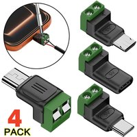 1/2/4PCS Solderless Plug USB C to 2Pin Terminal Adapter Screw Micro Type-C to 2 Pin Crimp Terminal Block 5V Charging Conversion