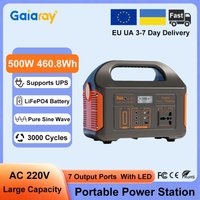 Gaiaray 500W Przenośna Stacja Zasilania Czysta Sinusoida Generator Solarny 460.8Wh Bateria LiFePO4 Elektrownia Przenośna AC 220V UPS Power Bank do Domu Kempingu Kampera