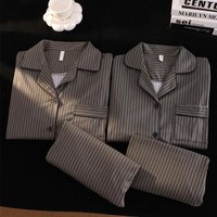 2025 New Stripe Couple Sleepwear Cotton Long Sleeve Women's Home Clothes Set Simple Style Spring Autumn Men's Long Pants