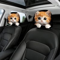 Cute Orange Cat Car Headrest Covers Set of 2, Washable Elastic Fabric, Universal Fit for Most Car Headrests, Sweet Auto Decor