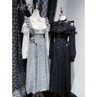 Japanese Niche Design Jk Long Plaid Skirt Girls 2025 Spring New High Waist Slim-fit Student Lolita Kawaii Strap Skirt Women