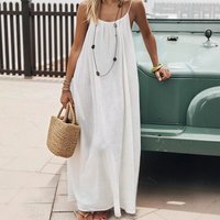 FL New Ladies Loose H-Line Long Gown Comfortable Polyester Home Clothing with New Sleeveless Strap Design Casual Nightwear