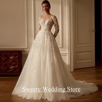 Charming Woman Bride Wedding Dress Robe De Mariee Customized Scoop Neck Beading Applique A Line Glitter Bridal Gown