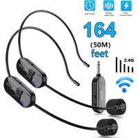 2.4G Head-mounted Wireless Lavalier Microphone Set Transmitter Receiver 2 In 1 Rechargeable Mic Speaker Teaching Tour Guide