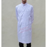 Chinese Style Collar White Lab Gown Men Doctor Hospital Work Coat Dentistry