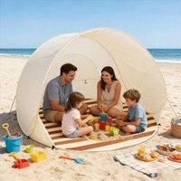 3-4 People Portable Beach Tent One Click Open Tent Large Space Sunshade Beach Camping Sun Shelter Tent Garden Beach Tent