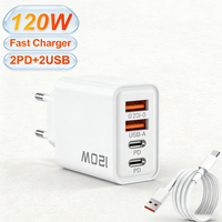 120W Total Fast Charging PD Quick Charge 4-Port USB C Wall Adapter for iPhone Xiaomi 14 Huawei Redmi OnePlus Compact Safe Design
