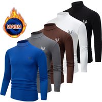 3/1 Piece Autumn And Winter Men's Solid Color Semi High Neck Casual Simple Warm Long sleeved T-shirt Youth Plus Size Base Top