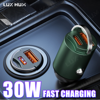 30W Mini Fast Car Charger PD QC 3.0 Dual USB Type C Invisible Cigarette Lighter Adapter Phone Charger for iPhone Samsung Xiaomi