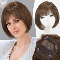 Brown Real Human Hair Toppers 10 inch Short 6.5*6.5inch Large Base Hair Pieces Toppers 4 Clips for Women with Bangs Side Part