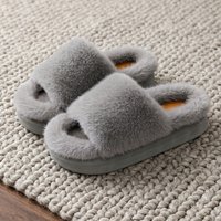 Spring and Autumn Women's Plush Slippers Thick Bottom EVA Breathable Memory Cotton Comfortable Open Toed Home Shoes