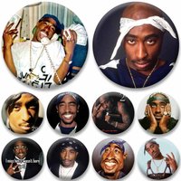 Rapper Tupac Shakur Button Brooches Handmade Plastic Coin Badges Singer Lapel Pins Backpack Ornaments Jewelry Gifts for Friends