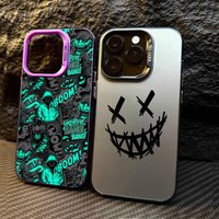 Graffiti Black Comic Smiling Face Phone Case For iPhone 17 16 15 14 13 12 11 Pro Max 7 8 Plus XR XS Max Shockproof Back Cover