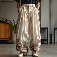 INCERUN Men Wide Leg Pants Flower Printing Button Joggers Loose Casual Trousers Men Streetwear 2024 Pleated Fashion Long Pants