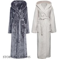 Thickened Flannel Hooded Robe Couple Long Bathrobe Gown Autumn Winter Warm Coral Fleece Sleepwear Nightgown Loose Home Wear