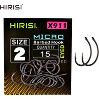 Hirisi 15pcs Micro Barbed PTFE Coated High Carbon Steel Fish Hook With Eye Carp Fishing Accessories X911