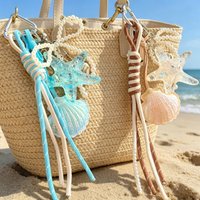 Summer Seashell Starfish Bag Charm Keychain, Pearl Tassel Bag Pendant, Beach Aesthetic Accessory for Women Bags & Keys