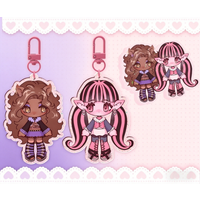 3 Inch Glitter Charm Keychain Clawdeen Draculaura Charms for Girls Fashion Accessories