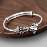 Retro Hip Hop Style bowknot Bracelets for women Fashion New In silver 925 Push Pull bangles Party Jewelry