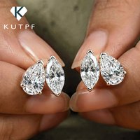 Boucles d'oreilles clous en moissanite taille marquise et poire 4cttw avec certificat, 2 diamants, pour femme, mariage, bijoux fins en argent S925