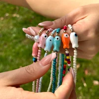 Cute Colorful Ceramic Fish Beaded Necklace For Women Unisex Creative Handmade Rice Beads Choker Beach Party Jewelry Gifts