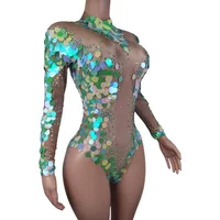 Sequin Jumpsuit Ladies Jazz Dance Show Clothing Party Sexy Rompers Women Party Mesh Rhinestone Bodycon Jumpsuits