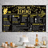 30th Birthday Black Gold Party Decoration, Back in 1996 Banner 30 Year Old Birthday Party Poster Supplies Vintage 1996 Backdrop