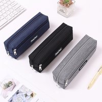 New Canvas Pencil Case Solid Color School Supplies Stationery Pouch with Zipper Rectangular Pencil Bags Birthday Gifts