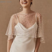 【F2-MAX111】Pearl Beaded Wedding Wrap Sheer Jewel Collar - Soft Tulle Front Short Long Back Shawl Marriage Accessory for Women Dr