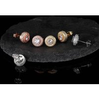 Luxury Personality Ultra-gleaming Geometry Round Full Zircon Stud Earrings for Men Women Classic Couple Earrings Jewelry Gifts