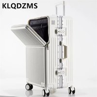 KLQDZMS 20"24"26 Inch Multifunctional Luggage Suitcase New Front Opening Laptop Boarding Case Aluminum Frame Trolley Case