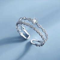 Korean Trendy Floral Zircon Double Layers Open Ring for Women Geometric Cross Cuff Rings Bride Engagement Wedding Ring Jewelry
