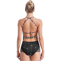 Women Gymnastics Skating Diamond Latin Jazz Dance Dress Bodysuit Rhinestone Tassels Leotard Cha-cha Samba Professional Dancewear